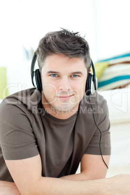 Handsome man listening the music