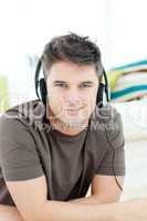 Handsome man listening the music