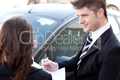 Pretty businessman meeting his colleague