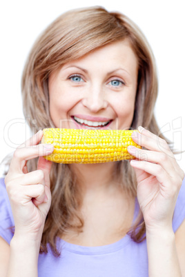 Beautiful woman holding a corn