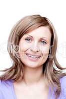 Bright woman  against a white background