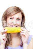 Attractive woman holding a corn