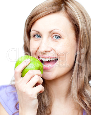 Beautiful woman holding an apple