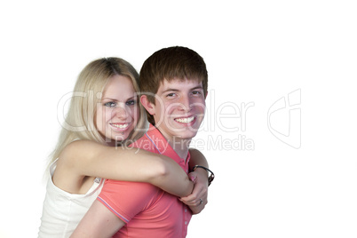 Portrait of boy and girl on a white background