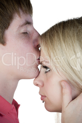 Portrait of girl and boy on a white background