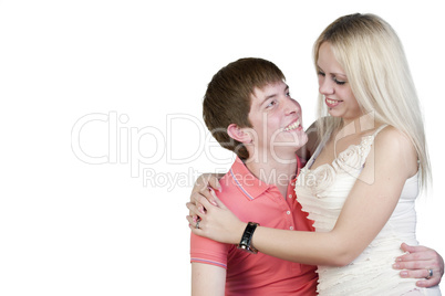 Portrait of boy and girl on a white background