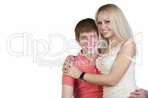 Portrait of boy and girl on a white background