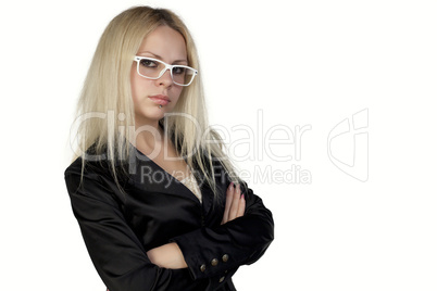 Blond girl posing on a white background