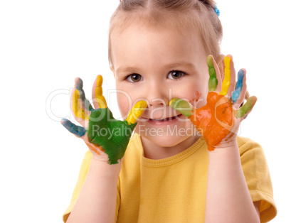 Cute child with painted hands