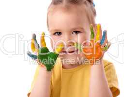 Cute child with painted hands