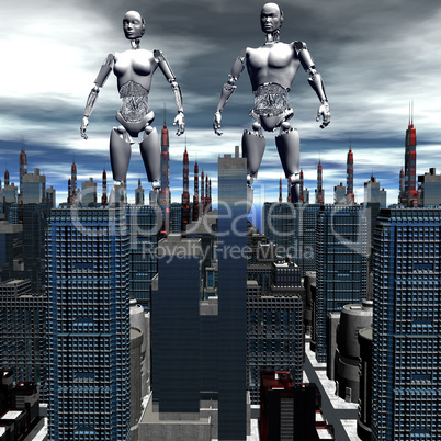Riesenroboter in Skyline