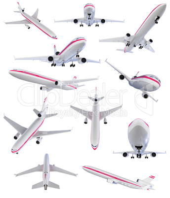 Collage of isolated airplane