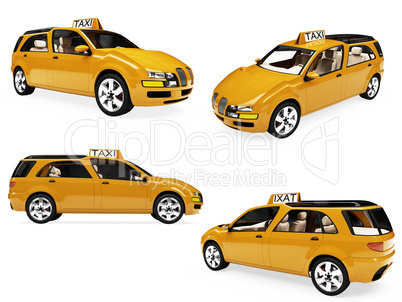 Collage of isolated concept yellow taxi