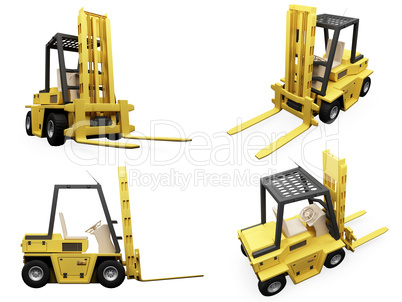 Collage of isolated fork truck