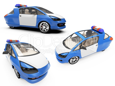 Collage of isolated concept police car