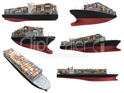 Collage of isolated ship