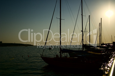 Silhouettes of marine yachts