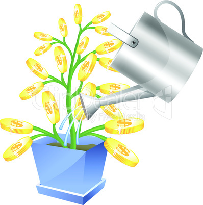 Money tree with watreing can
