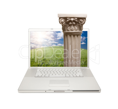 Silver Computer Laptop Isolated with Column