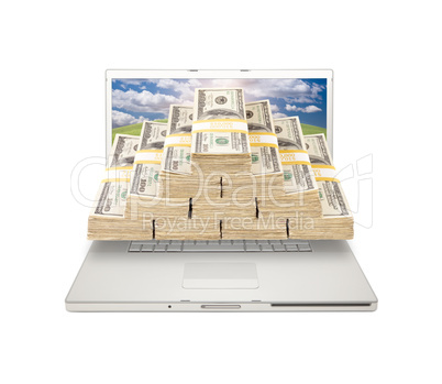 Laptop with Stacks of Money Coming From Screen