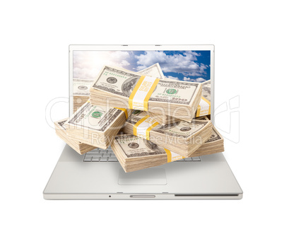 Laptop with Stacks of Money Coming From Screen