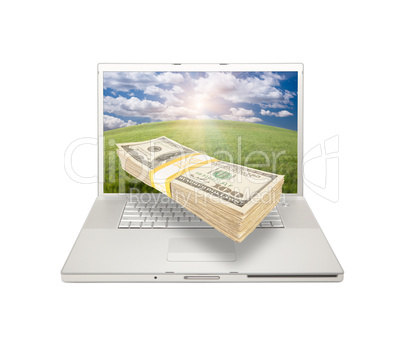 Laptop with Stack of Money Coming From Screen