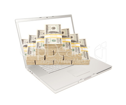 Laptop with Stacks of Money Coming From Screen