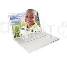 Happy African American Boy in Laptop