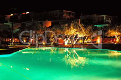 Swimming pool illumination at luxury hotel, Crete, Greece
