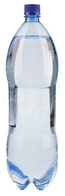 water in bottle with blue cup isolated