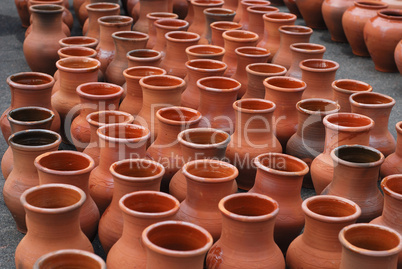 Many ceramic jugs outsides