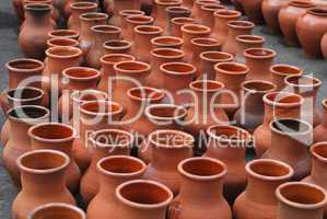 Many ceramic jugs outsides
