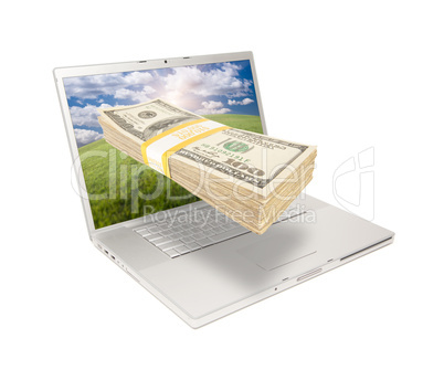 Laptop with Stack of Money Coming From Screen
