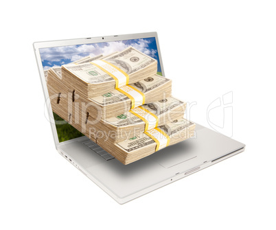 Laptop with Stacks of Money Coming From Screen