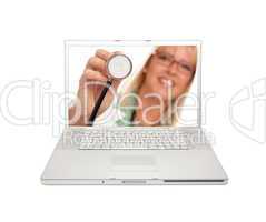 Female Doctor with Stethoscope on Laptop Screen