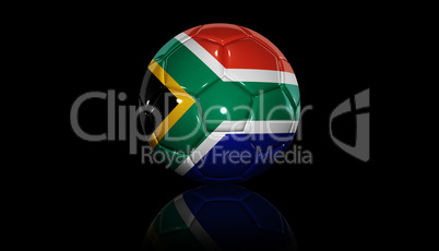 soccer ball with flag of South Africa on black background