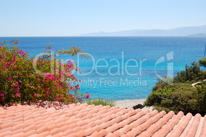 View over roof on the beach, Crete, Greece