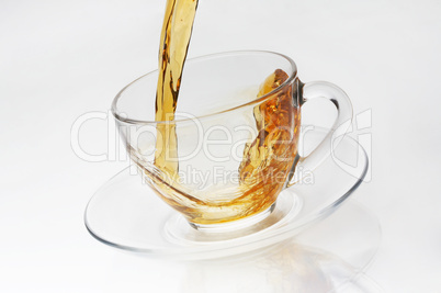 Cup with tea on white background