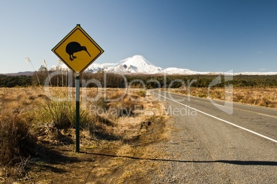 Road sign with kiwi