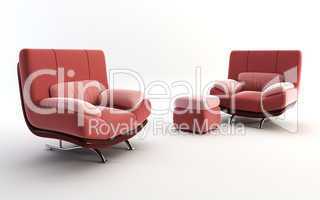 couple red armchairs
