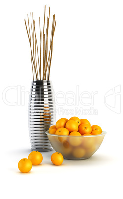 still life with vases and oranges