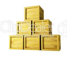 several wooden crates