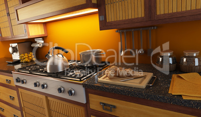 3d rendering close-up view of modern kitchen