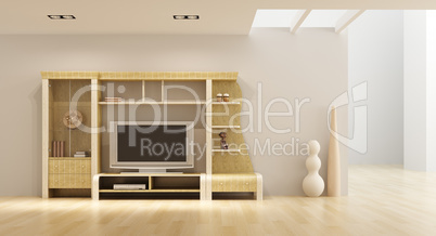 lounge room interior with bookshelf and TV