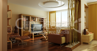 Modern Lounge Room Interior 3d Rendering Lizenzfreie Bilder