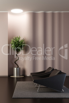 design of the lounge room with wavy wall