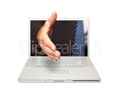 Man Reaching for a Handshake Through Laptop Screen
