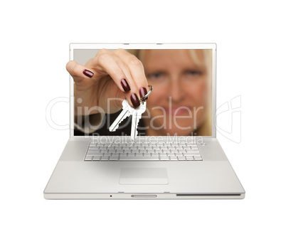 Woman Handing House Keys Through Laptop Screen