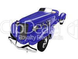isolated vintage blue car front view