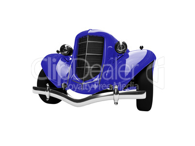 solated vintage blue car front view